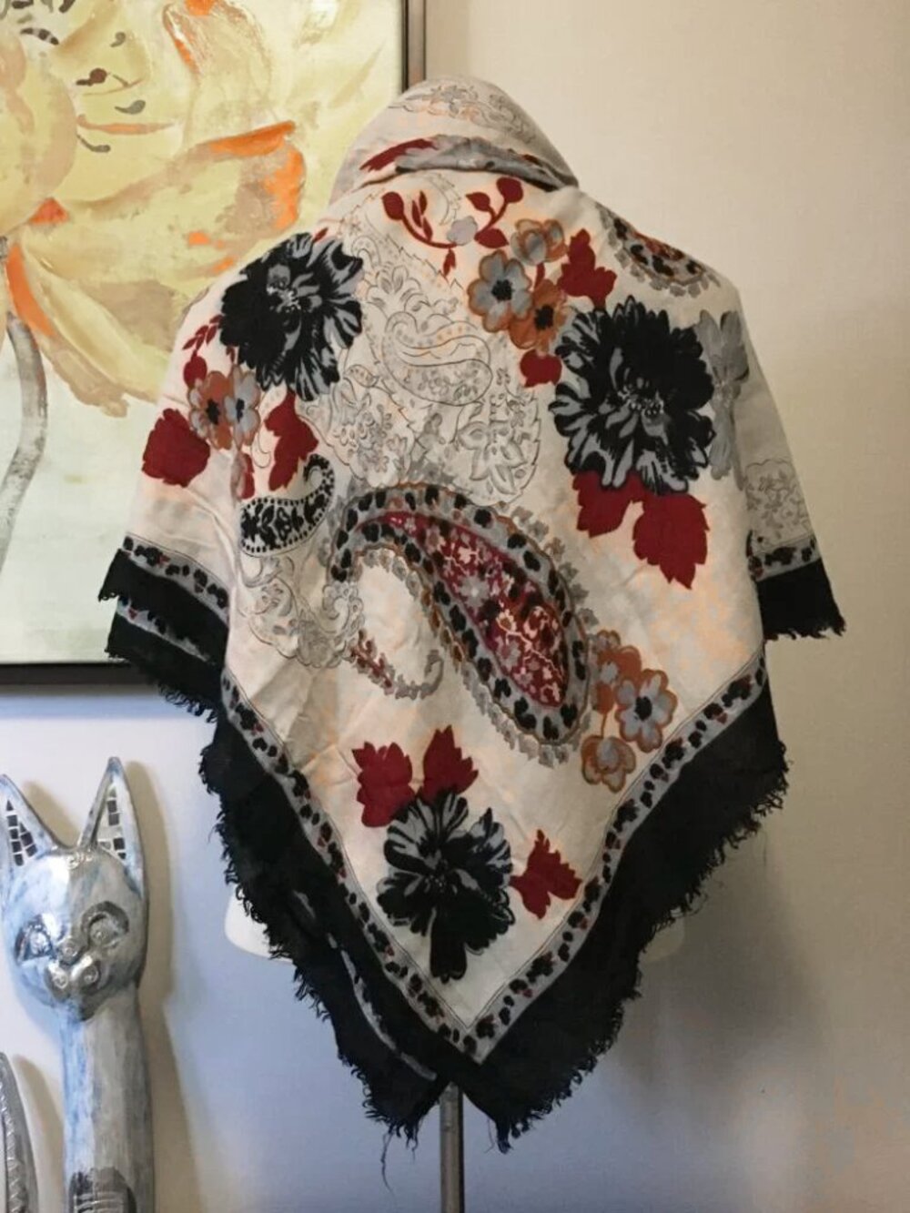 Vintage Cottagecore Shabby Chic Floral Paisley Square Scarf